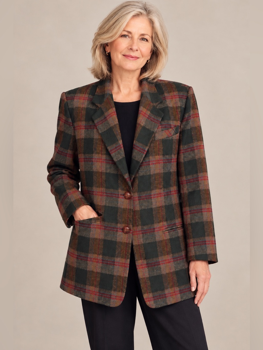 Vintage Plaid Blazer Green Brown Red – Tag Size 9
